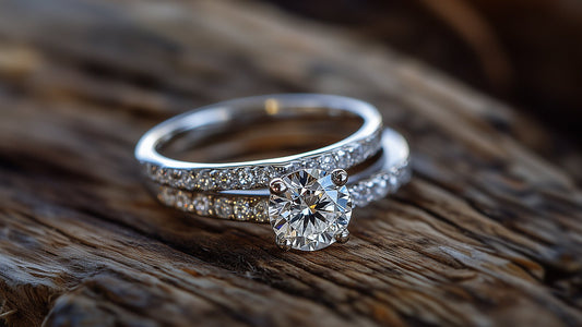 Round solitaire engagement ring perfectly paired with a contoured wedding band