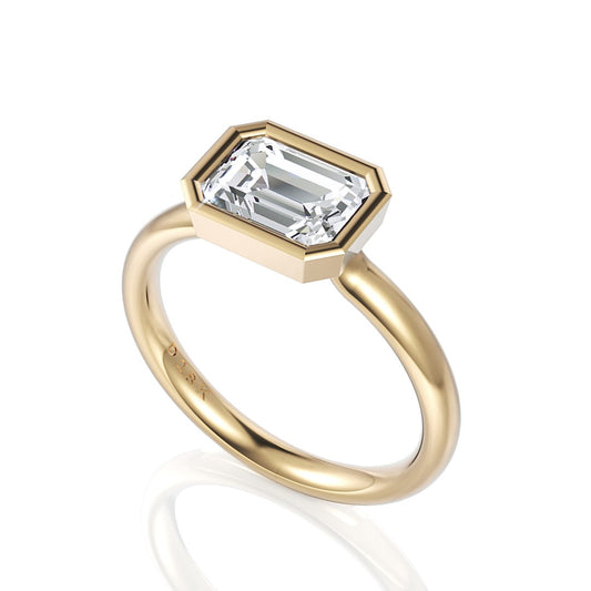 Ari diamond engagement ring in 18k yellow gold with emerald cut centre stone, Davidson Jewels Calgary