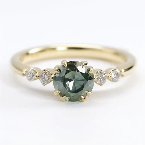 Green sapphire engagement ring with diamond accents in white gold, Davidson Jewels Calgary