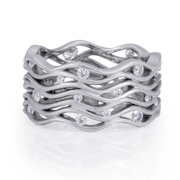 Custom diamond wave ring in white gold, handcrafted by Master Goldsmith Ian Davidson