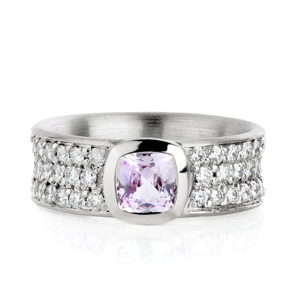 Pink sapphire and diamond engagement ring in rose gold, custom designed by Ian Davidson Calgary
