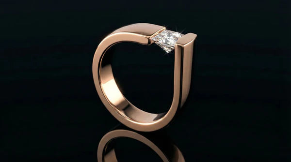Custom rose gold tension set diamond ring, bespoke commission by Davidson Jewels Calgary